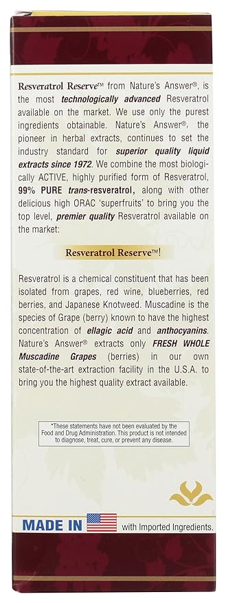 Nature's Answer Alcohol-Free Resveratrol Reserve, 5-Fluid Ounces | Packed with Antioxidants | Promotes Overall Health | Immune System Support | Single Count