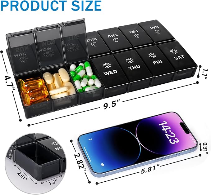 mossime Extra Large Weekly Pill Organizer 2 Times a Day, 7 Day AM PM Pill Box with XL Capacity Compartments, Jumbo Vitamins Holder Case and Medicine Organizer for Supplements and Daily Medication