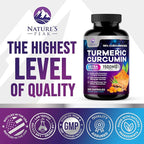 Turmeric Curcumin Supplement - 1350mg Organic Turmeric Per Serving - 95% Curcuminoids & BioPerine Black Pepper Extract for Best Absorption - Natural Vegan Joint Support, Bottled in USA - 240 Capsules