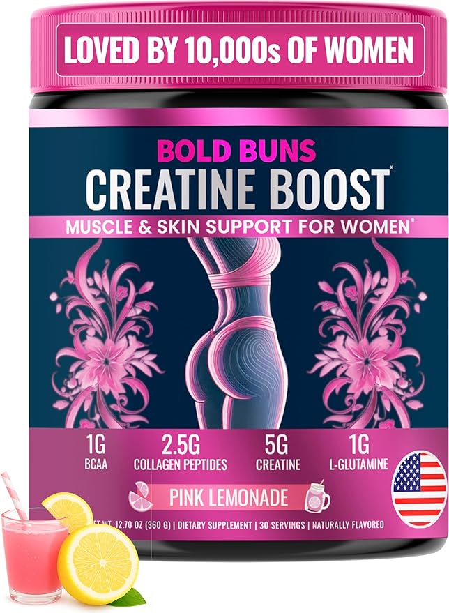 Creatine for Women – Supplement with Collagen & BCAA – Supports Muscle Development, Post-Workout Recovery, Skin Elasticity, Healthy Hair & Nail (30 Servings (1 Pack), Pink Lemonade)