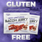 Smoked BBQ Bacon Jerky, 24g Protein Per Bag, Tender & Easy to Chew Fully Cooked Bacon, USA Made High Protein Carnivore Snacks (2 Bags)