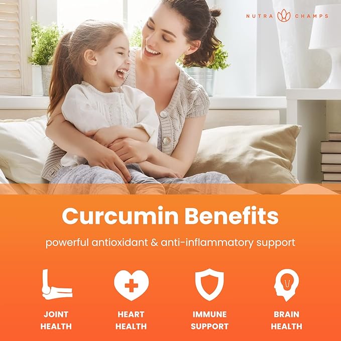 Turmeric Gummies for Adults & Kids with Ginger & Black Pepper Extract | 95% Curcuminoids | Vegan Natural Curcumin Joint Support | 120 Tumeric Gummy Supplements (2-Pack)