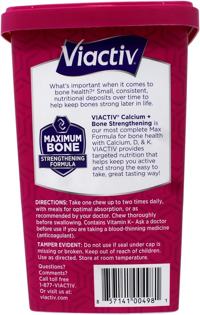 Viactiv Max Formula Calcium +Vitamin D3 Supplement for Bone Health, Rich Caramel, 100 Soft Chews - 2 Pack