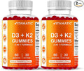 Vitamatic Vitamin D3 & K2 Gummies (2-Pack, 60 Count) Supports Healthy Bones, Heart Health, Calcium Absorption, and Immune Function Plant-Based, Non-GMO, Gluten-Free