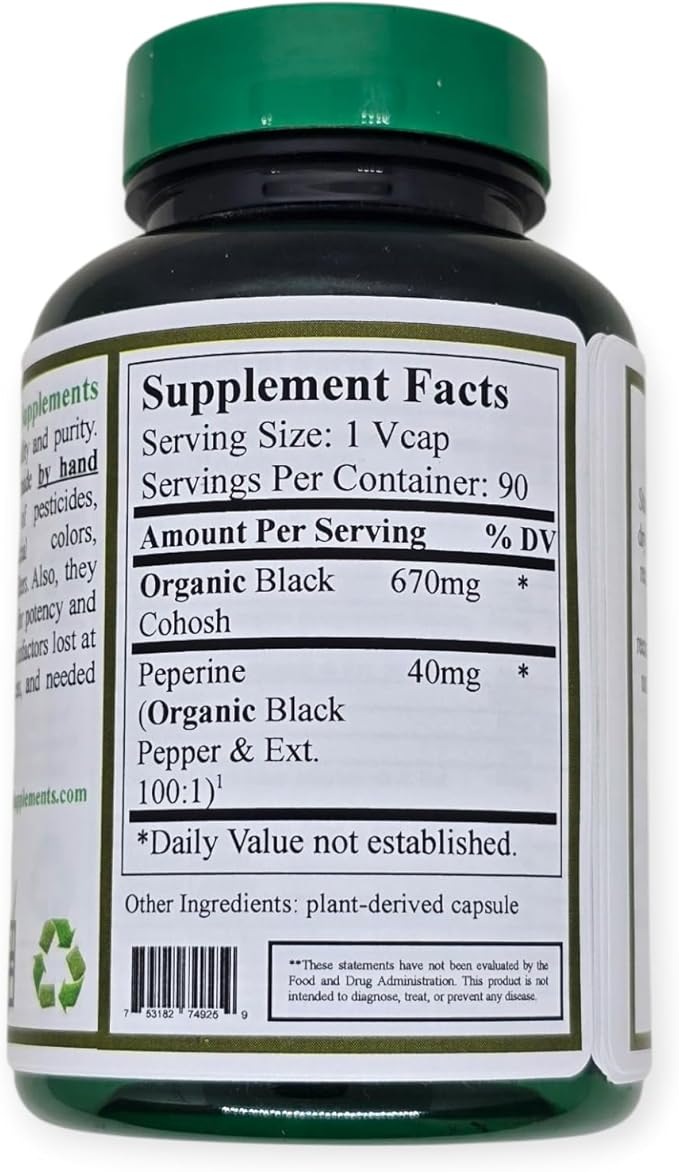 Green Organic Supplements Black Cohosh, 90 VCaps, High Absorbable, Non-GMO, Gluten-Free