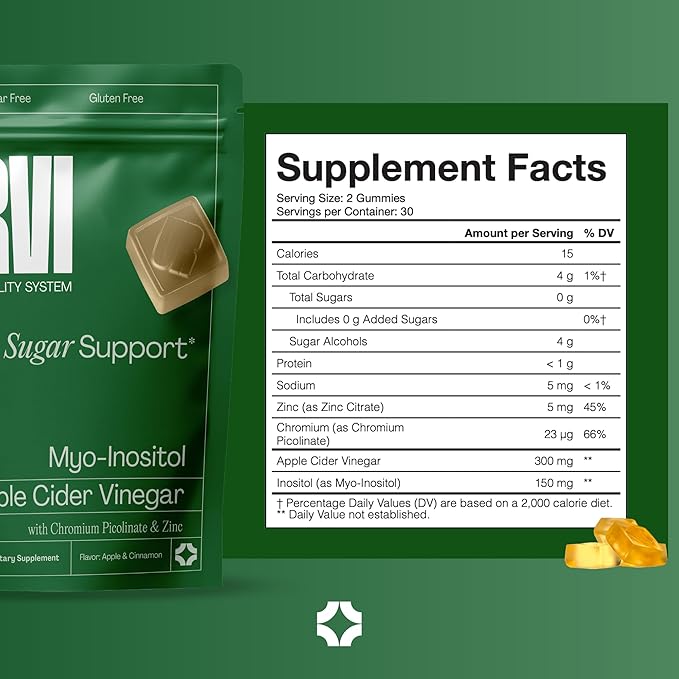 URVI® Blood Sugar Support Gummies – 300mg Apple Cider Vinegar ACV, 150mg Myo Inositol, Chromium & Zinc – for Metabolism & Energy – Keto, Sugar-Free – Apple Cinnamon Flavor – 60 Gummies