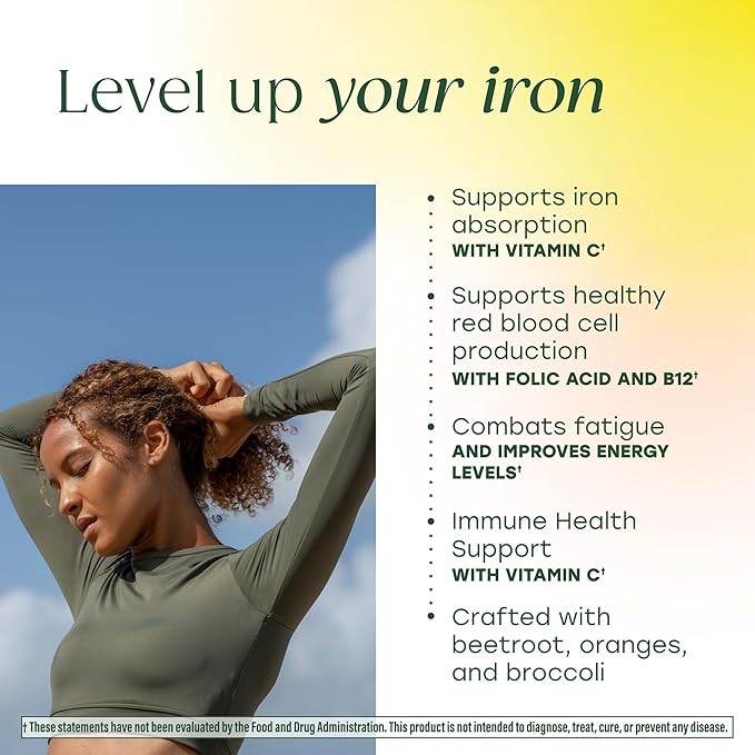 MegaFood Blood Builder Iron Supplement for Women & Men - Increase Iron Levels Without Side Effects - Combats Fatigue - Vitamin B12, Folic Acid & Vitamin C - Vegan - 60 Mini Tablets (30 Servings)