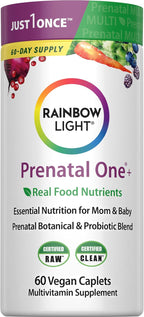 Rainbow Light Prenatal Multivitamin One + for Women | 60 Caplets | Essential Nutrition for Mom & Baby | Real Food Nutrients | Prenatal Botanical & Probiotic Blend