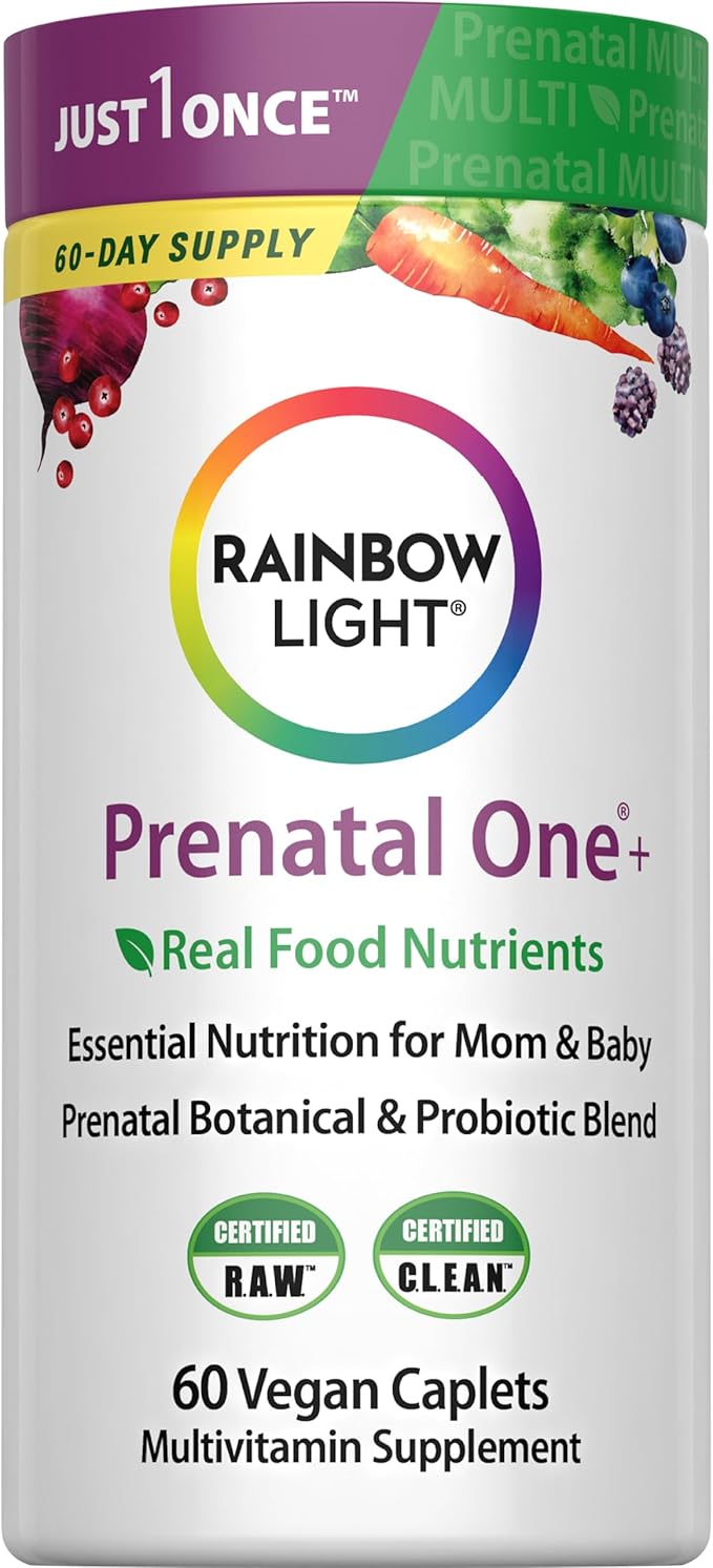 Rainbow Light Prenatal Multivitamin One + for Women | 60 Caplets | Essential Nutrition for Mom & Baby | Real Food Nutrients | Prenatal Botanical & Probiotic Blend