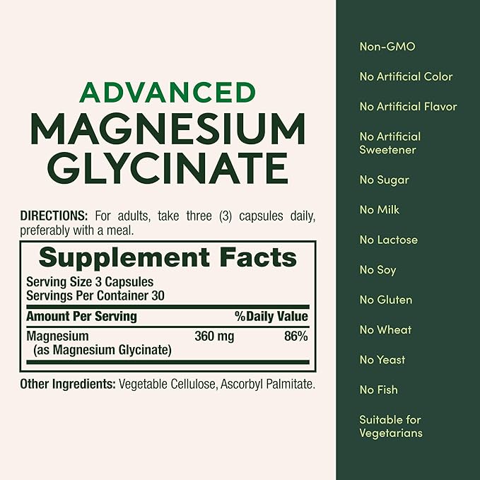 Nature's Bounty Calm Magnesium Glycinate Supplement - High Absorption Magnesium for Relaxed Mood, Heart & Bone Health, 90 Capsules