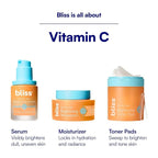 Bliss Vitamin C + Tri-Peptide Face Serum – Stabilized Vitamin C with Collagen-Boosting Peptide – Brightening Serum for Dark Spots, Fine Lines & Firmness – Hyaluronic Acid, Green Tea – 1 fl oz