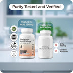 Pure Hyaluronic Acid Supplement 250mg with Vitamin C 50mg, 120 Vegan Capsules - Skin Hydration for Natural Glow, Hair, Nails, Bone & Joint Health Formula