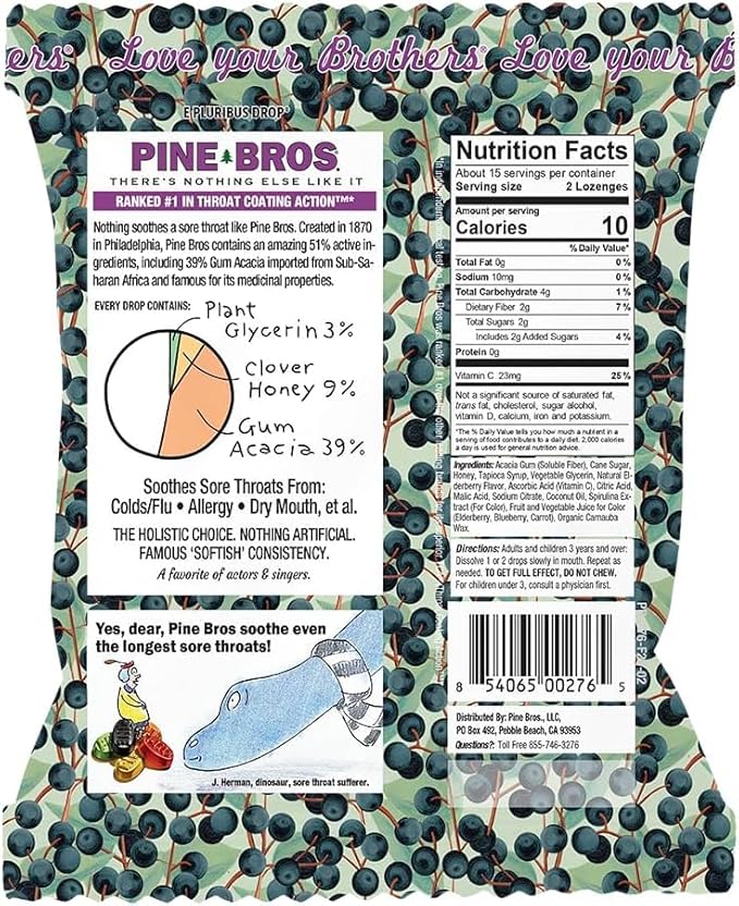 Pine Bros. Gummy Sore Throat Softish Drops 30 Count (Approx) (Pack of 1, Elderberry)