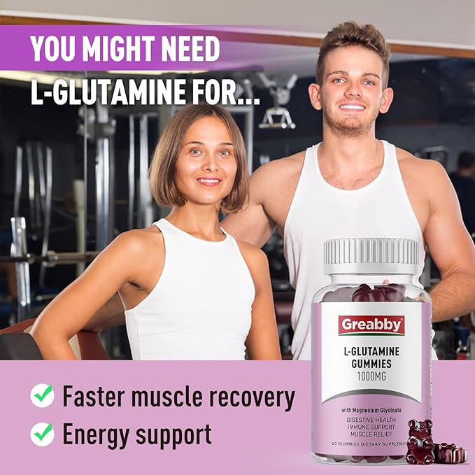 L Glutamine 1000mg Gummies - Muscle Relief & Immune Support, Amino Acid Supplement with Magnesium Glycinate, Vegan & Non-GMO, Gluten Free (120 Count)