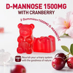 D Mannose with Cranberry Gummies, D-Mannose Supplements 1500mg for Women, with Hibiscus for Urinary Tract Health, Bladder, Liver Support, Sugar-Free, Vegan, Raspberry Flavor, 60 Count