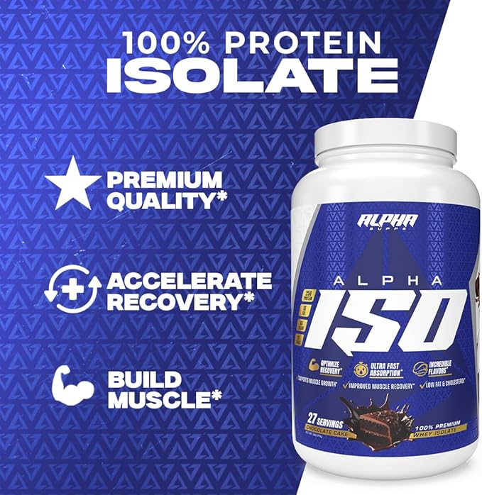 Alpha Supps ISO, Low Carb 100% Whey Protein Isolate Powder, 25 Grams Per Serving, Helps Support Muscle Growth, Low Sugar and Gluten Free (Chocolate Cake, 2 lb)