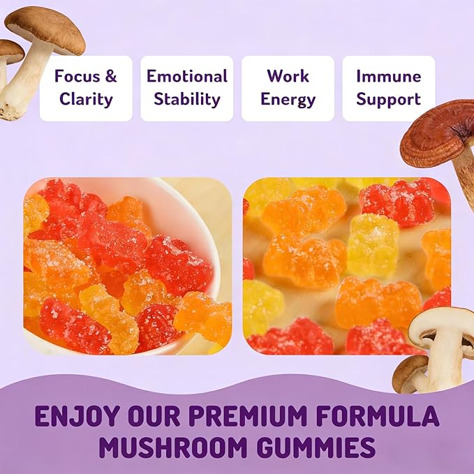 Mushroom Gummies, Organic & Functional Mushroom Gummies, Glow Fare Mushroom Gummies, Supplement for ImmuneDefense, Immune, Boosts Cognitive Performance and Energy, 80 Gummies (1PCS)