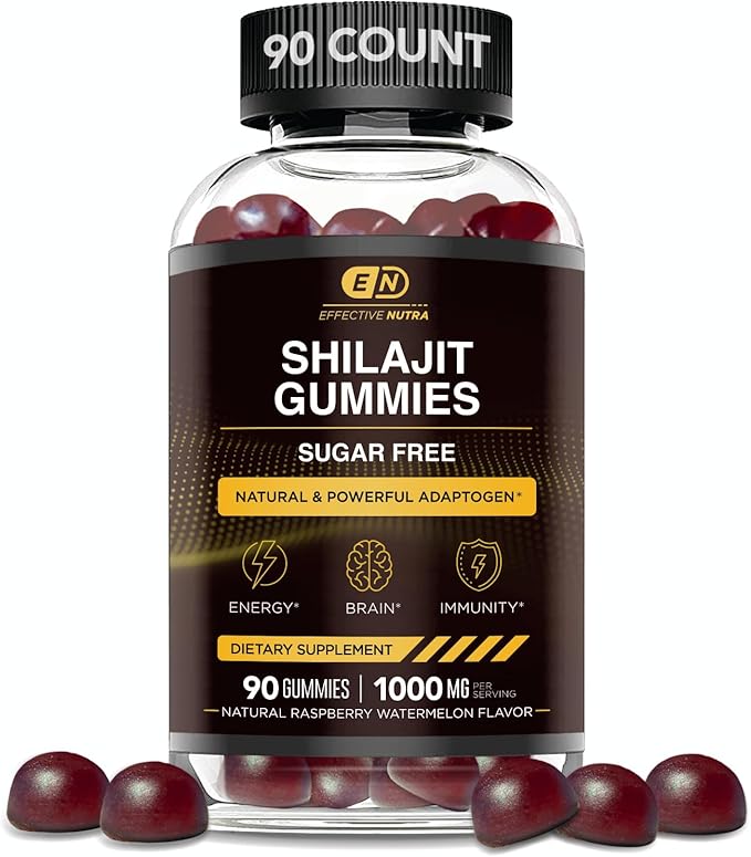 Effective Nutra Shilajit Gummies 1000mg | Pure Shilajit Resin for Energy, Brain & Immunity | Supplement for Men & Women | Sugar-Free, Vegan, Gluten-Free | Natural Berry Flavor, Made in USA (90ct)