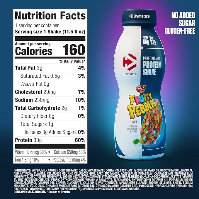 Bundle of Dymatize Performance Protein Shake, Fruity Pebbles (12 pack) + ISO100 Whey Protein Powder Isolate, Fruity Pebbles (20 Servings)