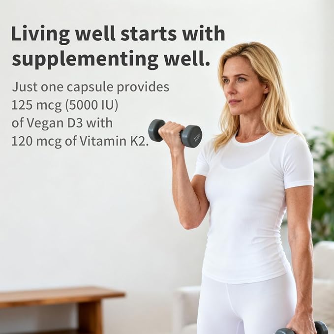 Vitamin D3 K2 5000 IU 120 Softgels with Magnesium Supplement - & 120mcg MK-7 K2 for Bone Health & Immune Support - Non-GMO & Gluten-Free Softgels with MCT Oil