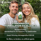 FloraBliss Rhodiola Rosea with Ashwagandha KSM-66, L-Theanine, Holy Basil & Black Pepper - 90 High Potency Vegan Capsules - 45-Day Supply