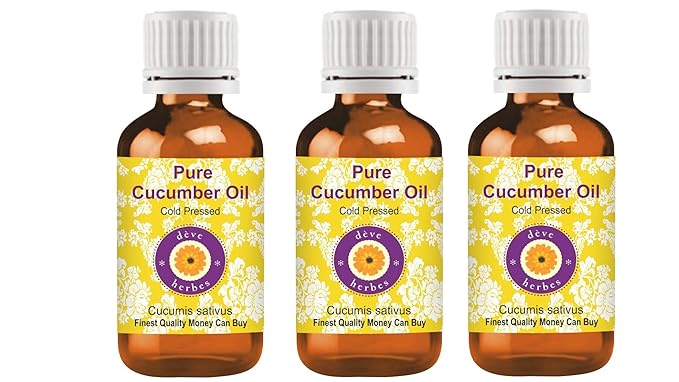 Deve Herbes Pure Cucumber Oil (Cucumis sativus) Cold Pressed (Pack of Three) 100ml X 3 (10 oz)