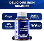Vitamatic Iron Gummies Supplement for Women & Men - 20mg Serving - 60 Vegan Gummies - Great Tasting Iron Gummy Vitamins with Vitamin C (60 Count (Pack of 3))