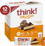 think! Delight Protein Bars, Chocolate Peanut Butter Pie, Low Sugar & Low Carb Gluten-Free Snack, Keto Friendly Snacks, 12 Count (Packaging May Vary)