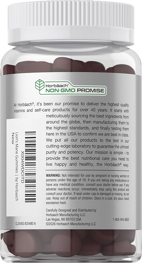 Horbaach Lions Mane Supplement | 60 Gummies | 10-in-1 Mushroom Complex | with Turkey Tail, Reishi, Cordyceps, Chaga, Maitake, and Shiitake | Blueberry Flavor | Non-GMO & Gluten Free