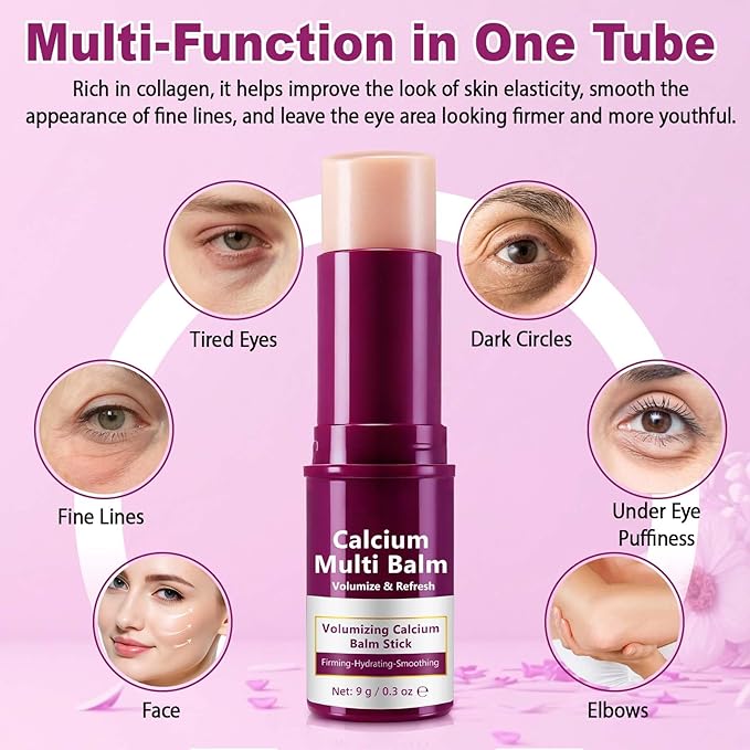Calcium Enriched Multi Balm Stick, Collagen Moisturizing Stick, Nourishing Calcium Volume Multi-Purpose Balm, Skin Care All In One for Face, Eyes, Neck, Hydrating & Firming For All Skin Type 9g(3)