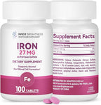 Iron Supplement, Iron 27mg Iron Supplement for Women, 100 Tablets, 100 Day Supply, Daily for Adults, Red Blood Cell Support, Gentle on Stomach
