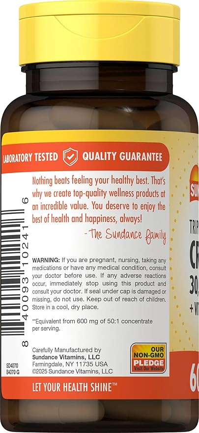 Sundance Cranberry Supplement | 60 Capsules | Plus Vitamin C | Triple Strength | Non-GMO and Gluten Free Formula
