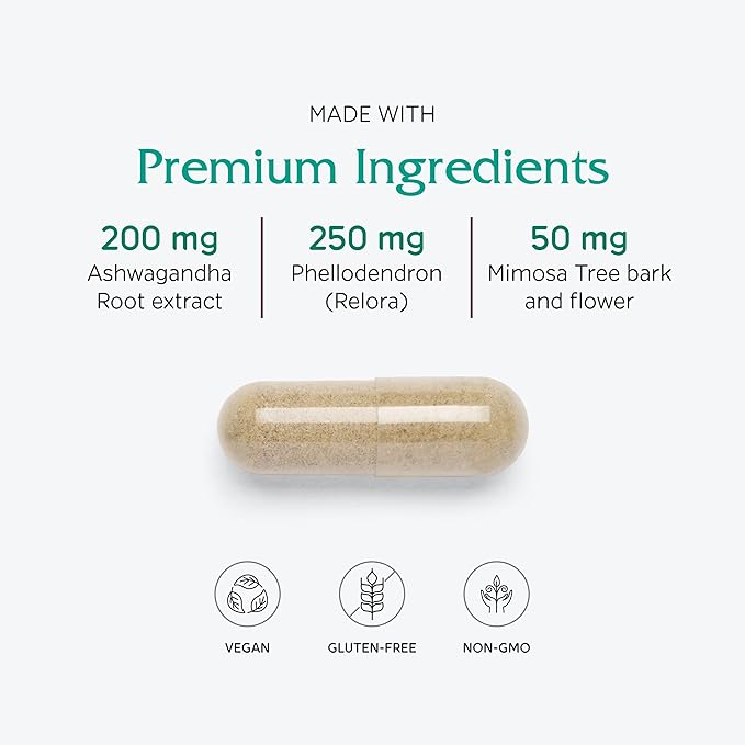 Vitanica Cortisol Relief, Dr. Formulated Sleep, Stress, Cortisol Manager Supplement, Vegan, 60 Capsules (Cortisol Relief)