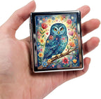 Weekly Pill Organizer, Metal Pill Box with 8 Compartments, Small Travel Pill Case for Purse Pocket, Medicine Vitamin Supplement Organizer (Floral Owl)