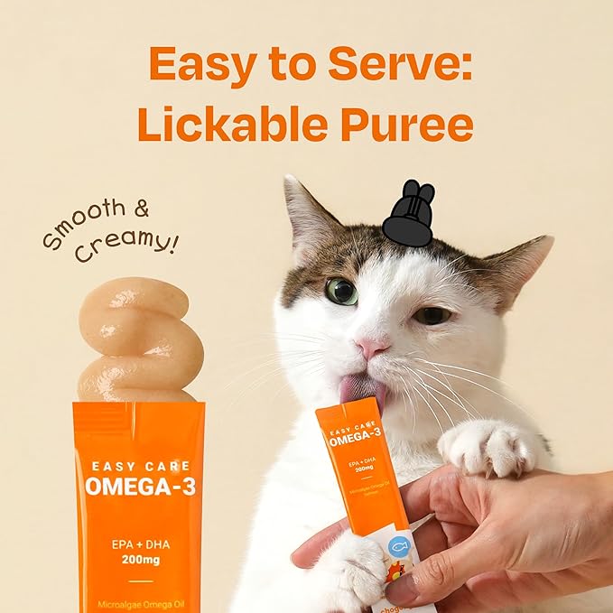 Cat Omega 3 Supplement – Lickable with EPA & DHA for Skin and Coat, Immune & Joint Support – Daily for Cats, Salmon Flavor, 30 Tubes