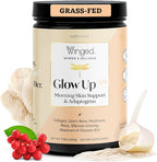 Winged Wellness Glow Up AM, Collagen Powder for Women - Morning Beauty Supplement for Glowing Skin with Grass-Fed Hydrolyzed Collagen Peptides, Lion's Mane & Shatavari - 21 Servings, Unflavored