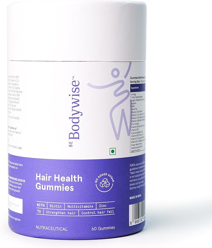 Be Bodywise Biotin Hair Growth Gummies for Women I Sugar Free I Hair Skin and Nails Vitamins I Biotin, Zinc, Folic Acid, Vitamin C, Keratin & Multivitamin I 100% Vegan, Gluten Free I 60 Day Pack
