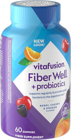 vitafusion Probiotic + Prebiotic Fiber Gummies for Adults, Probiotic Supplement with Prebiotic Fiber to Support Gut Health and Provide Good Bacteria (1), Cherry Berry Citrus Rush Flavor, 60 Count