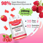 Magnesium Glycinate Gummies, High Absorption Magnesium Glycinate Supplements for Relaxation, Magnesium Chews for Adults and Kids, Raspberry Flavor 60 Count