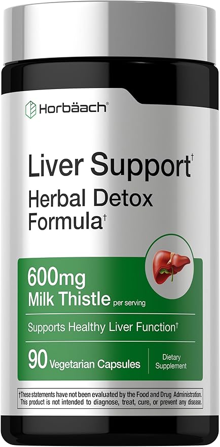Horbäach Liver Support | 600 mg Milk Thistle | 90 Vegetarian Capsules | Herbal Detox Formula | Non-GMO, Gluten Free
