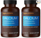 Amazon Elements Calcium Plus Vitamin D2, 65 Tablets (2 Month Supply) (Packaging May Vary) (Pack of 2)