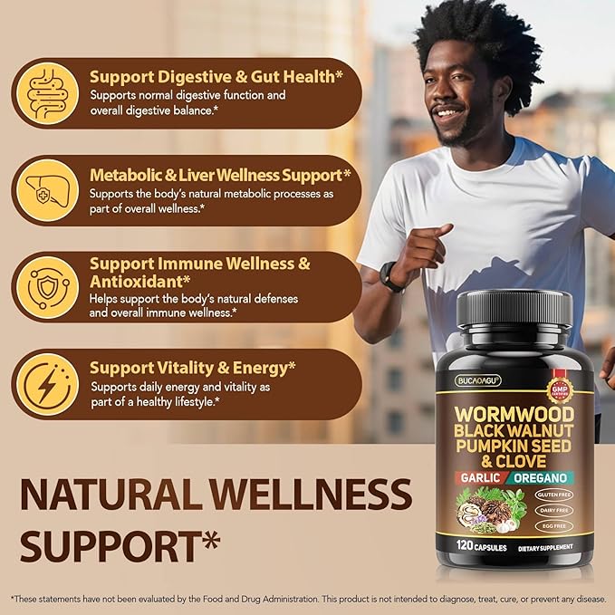 Wormwood Black Walnut Clove Cleanse for Humans - Natural Gut Cleanse & Digestive Health with Pumpkin Seed Garlic Oregano Neem Papaya Turmeric Diatomaceous Earth Probiotic Supplement Vegan Capsules