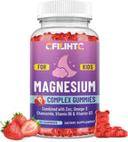 Kids Magnesium Gummies-Magnesium Glycinate Gummies for Kids Supplement-w/Zinc, Chamomile, Omega-3, Vitamin B6, D3 - for Sleep, Relaxation, Brain, Bones, Children's Calm, Sugar Free Strawberry 60ct