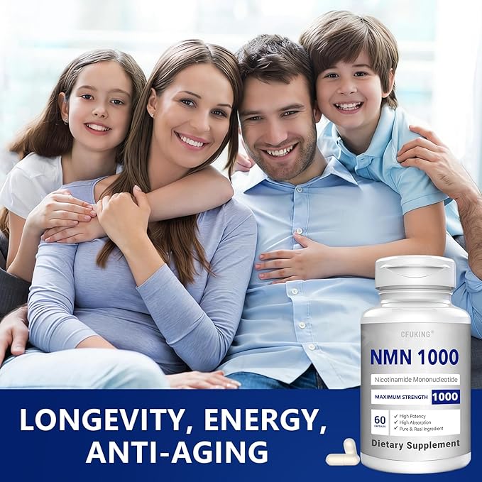 NMN 1000mg Per Serving Maximum Strength - 99% Pure NMN (Nicotinamide Mononucleotide) for NAD, Cell, Immune, Energy, Anti-Aging & Longevity, Stabilized NMN Supplements 1000mg - 60 Veggie Capsules