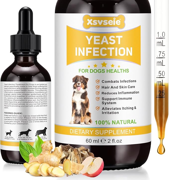 Yeast Infection Treatment for Dogs - Natural Dog Ear Infection Drops for Itch & Allergy Relief, Soothes Skin Inflammation, Dog Yeast Infection Treatment for All Breeds & Sizes, 2 fl oz