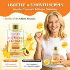 5 Month Supply Turmeric and Ginger Gummies with Black Pepper, Fermented Turmeric for Joint Comfort & Mobility, Sugar-Free with Vitamin D3 + K2, Natural Peach Flavor – 150 Gummies