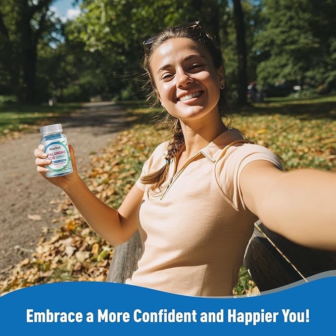 Hyaluronic Acid Gummies, Hyaluronic Acid Supplements with Vitamin C & Biotin 5000mcg for Skin, Hair, Nails Health, Joints Supplements for Women & Men, Low Sugar, Vegan, Non-GMO, 60 Counts