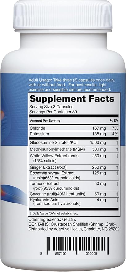 Instaflex Joint Support Supplement for Men and Women - Glucosamine, MSM, White Willow, Turmeric, Ginger, Cayenne, Hyaluronic Acid - 180 Capsules