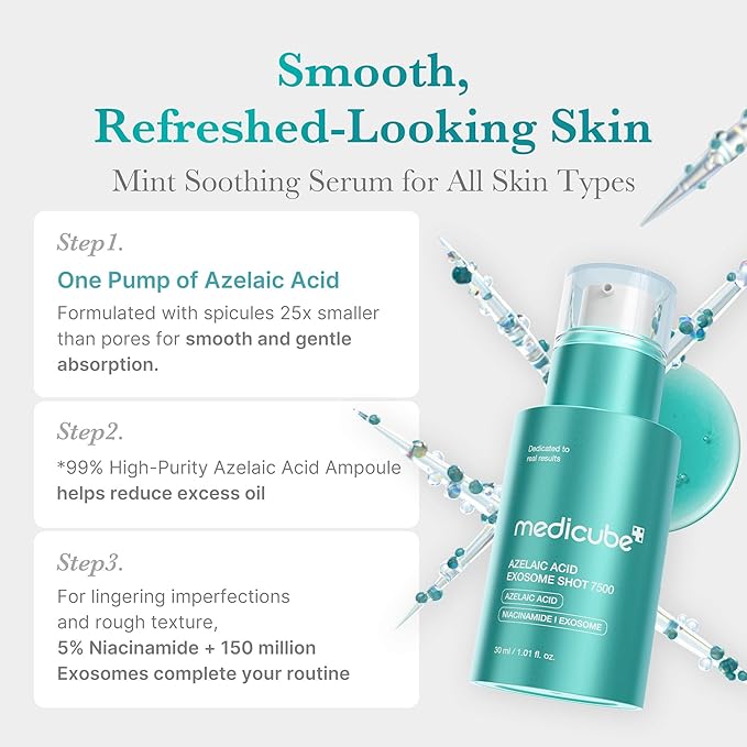 medicube Exosome Shot Azelaic Acid 7,500 PPM Spicule Facial Serum | Deep Hydration for Smooth, Even Skin | Ideal for Use After Spot Care, with Azelaic Acid, Niacinamide | Korean Skincare, 1.01 fl.oz
