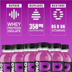 Protein2o Hydration Drink - 2-in-1 Liquid Clear Whey Protein Isolate and Electrolyte Drink - 15g Protein, Vitamins B5, B6 - Post-Workout Recovery - 16.9 Fl Oz - Grape, (Pack of 24)